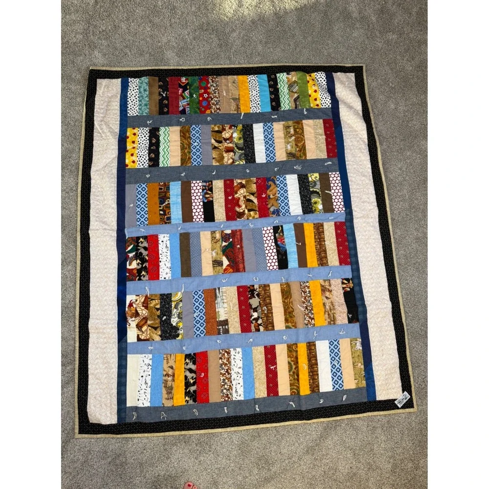 Handmade Patchwork Scrap Quilt Novelty Horse‎ Music Cowboy Denim Look 53x62